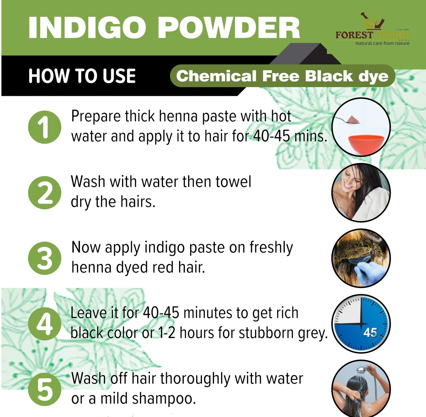 The Forest Herbs Natural Care From Nature Organic Indigo Powder for Hair Colour, 200g (Pack of 1)