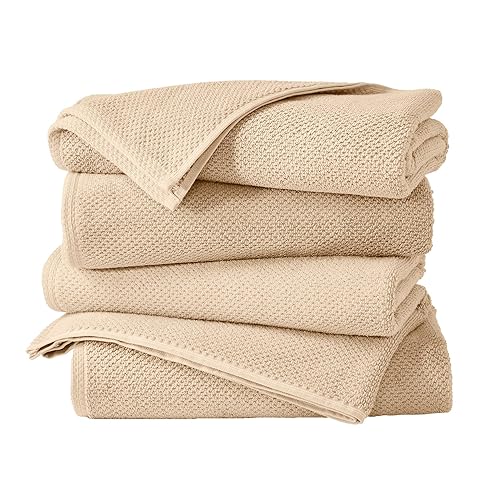 Great Bay Home 100% Cotton 4 Pack 54x27 Bath Towel Set - Absorbent, Quick-Drying, Durable Towels for Bathroom Decor - Low-Twist, Two-Ply Fibers…