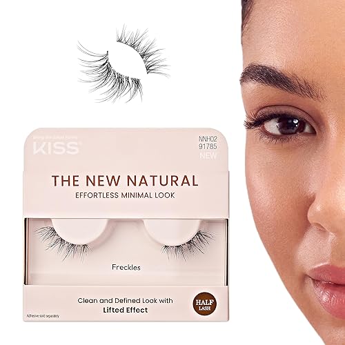 KISS The New Natural False Eyelashes Single Pack, 12 mm, Natural Volume, Easy to Apply, Reusable Fake Lashes, Cruelty Free, Includes 1 Pair Half…
