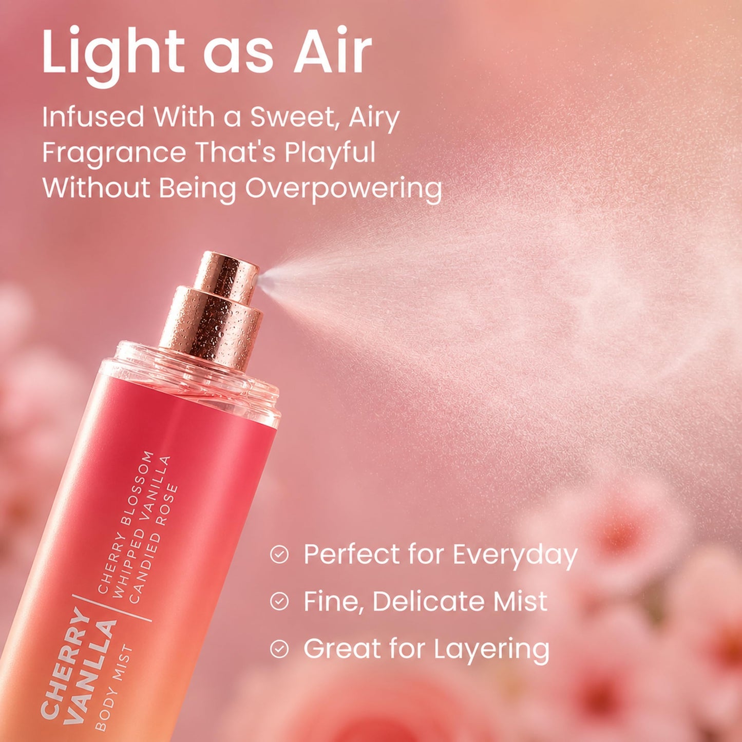 Forever 21 Cherry Vanilla Body Spray Mist | Lightweight & Sweet Everyday Scent | Sweet Body Spray with Cherry Blossom Top Notes, Whipped Vanilla