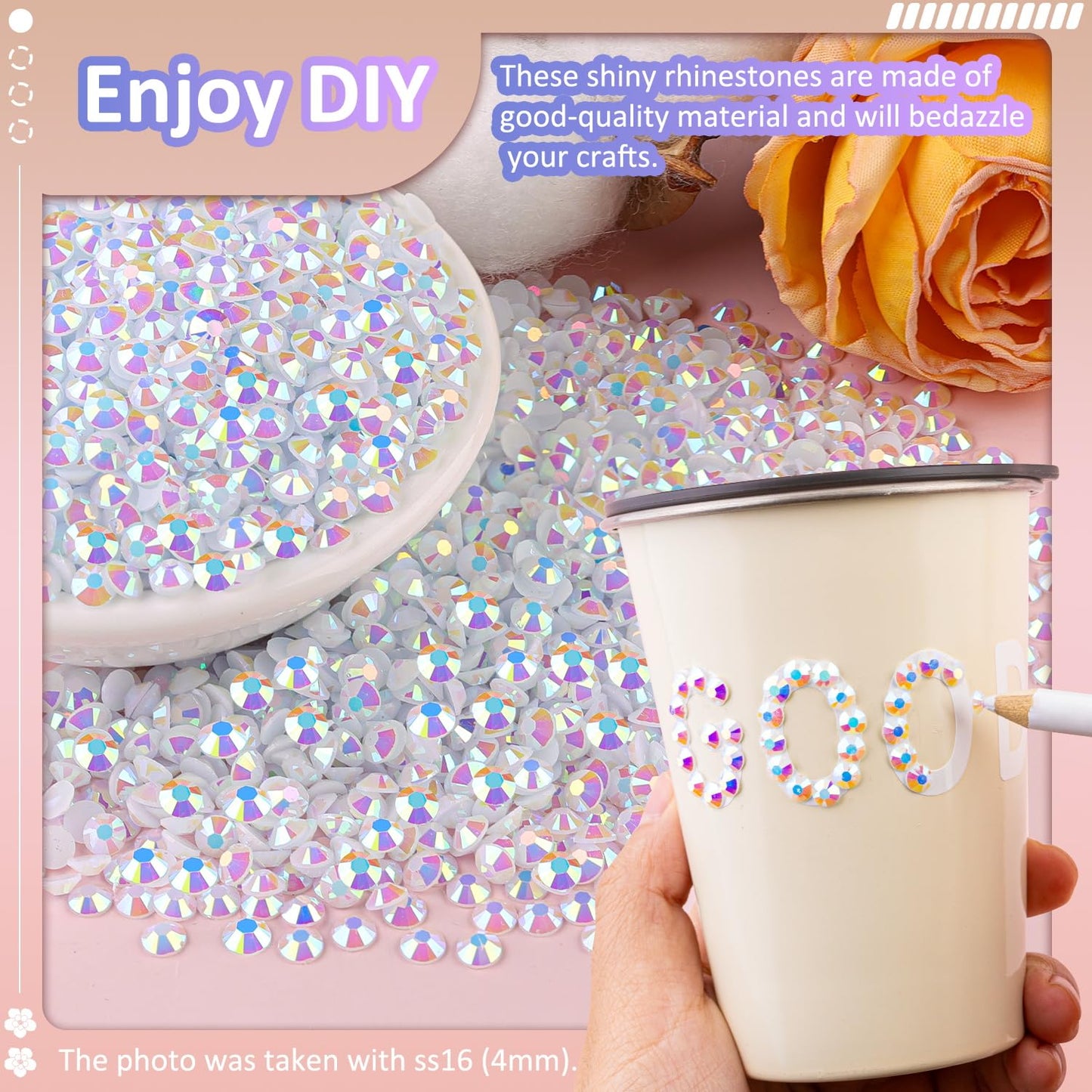 5000Pcs 4mm Resin Jelly Rhinestones for Crafting, White AB Flatback Gems, Bedazzling Crystal Bulk for DIY Crafts Clothing Tumblers Shoes Nail Art Beauty and Personal Care TINKRSTUFF