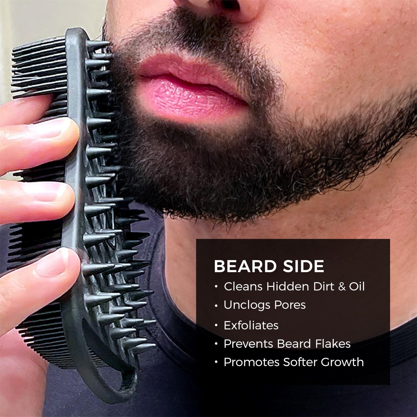 Blackwood For Men Double Duty Beard & Body Scrubber - Dual-Sided Men's Shower Tool - Handheld Body Wash Brush with Long Soft Silicone Bristles