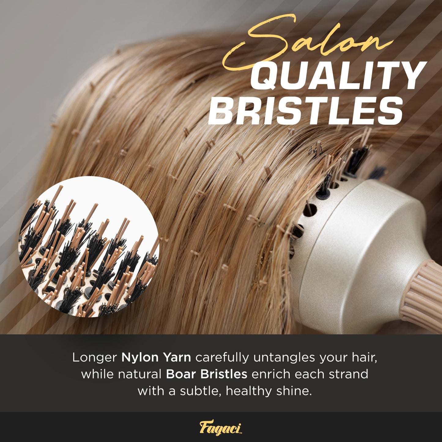 Fagaci Professional Large Round Brush with Natural Boar Bristles for Blow Drying, Nano Technology Ceramic+Ionic for Hair Styling, Volumizing