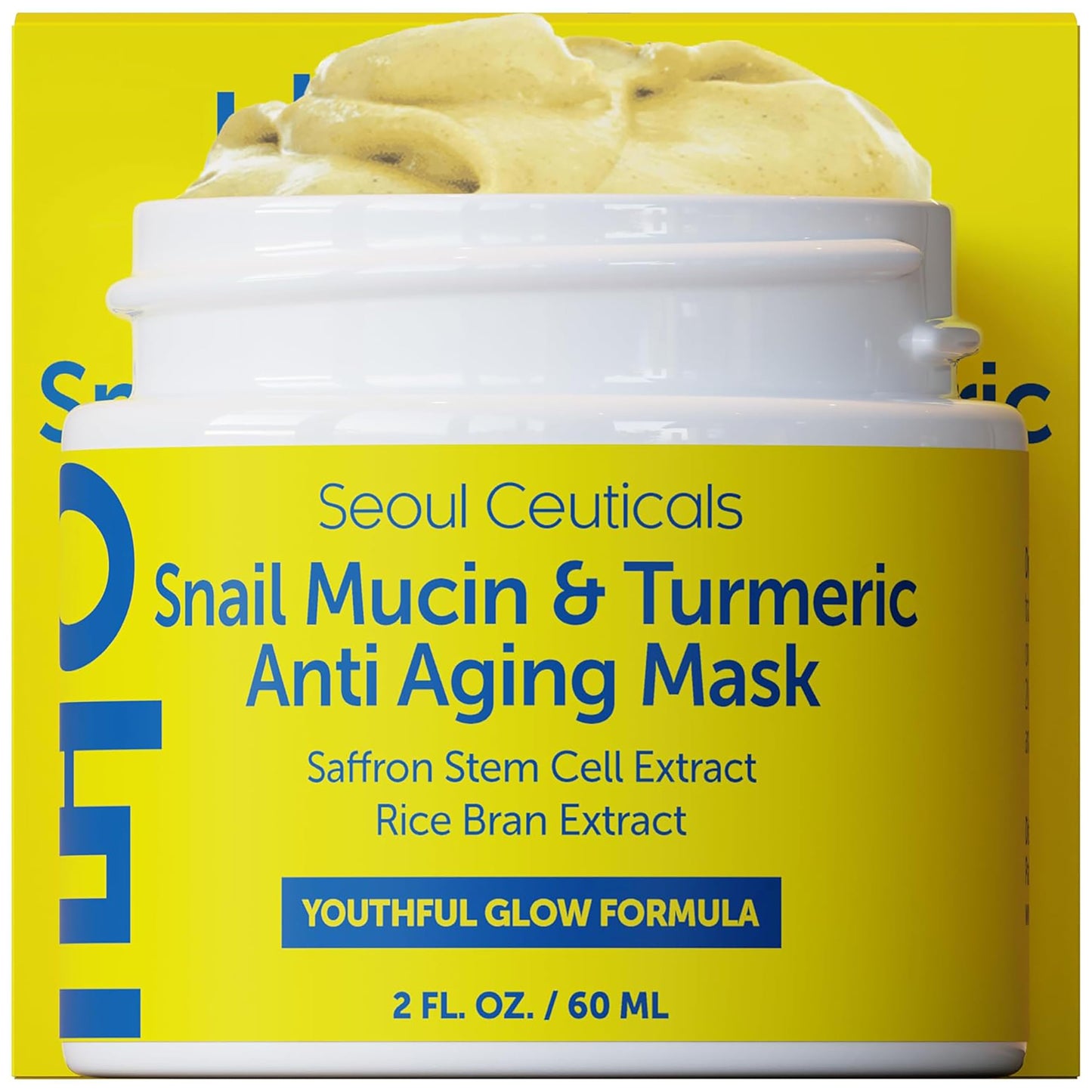 SeoulCeuticals Korean Snail Mucin & Turmeric Face Mask 2 oz – Cruelty-Free K-Beauty Anti-Aging Mask for Healthy, Youthful Skin