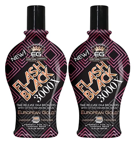 Set of 2: European Gold Flash Black 3000X Indoor Tanning Lotion with Time-Release DHA Bronzers, 12 oz