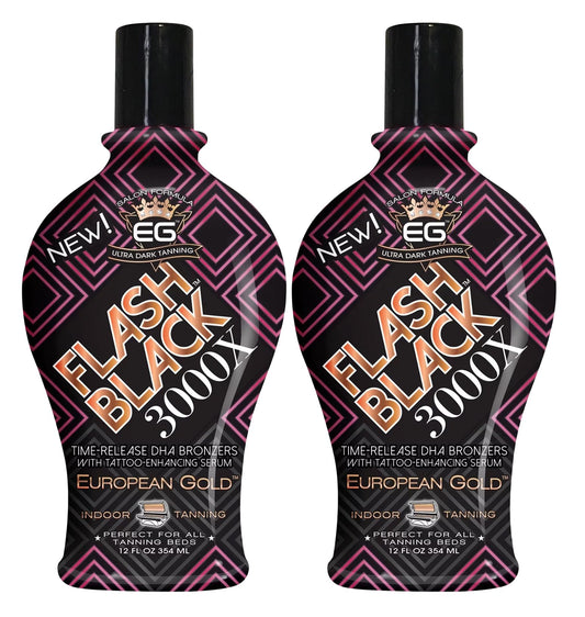 Set of 2: European Gold Flash Black 3000X Indoor Tanning Lotion with Time-Release DHA Bronzers, 12 oz