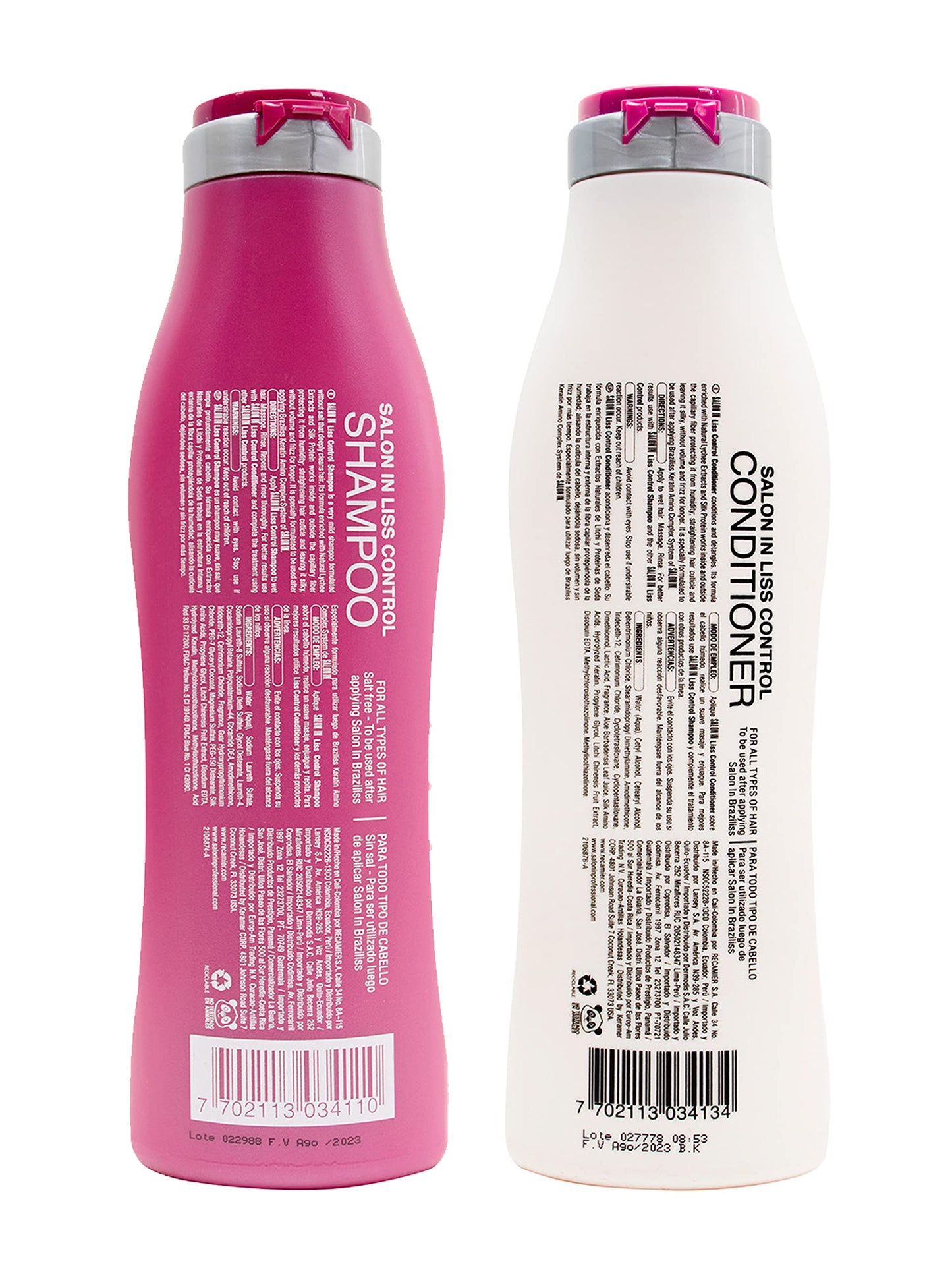 Salon In by Recamier | Liss Control Hair Shampoo & Conditioner Set | Hair Care Set | 10.1 fl oz / 300 ml