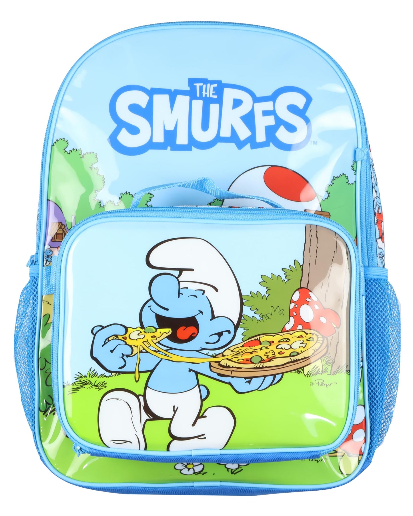 INTIMO The Smurfs Backpack 5-Piece Mega Set Travel Daypack Bag with Lunch Box Pencil Case Water Bottle and Stickers