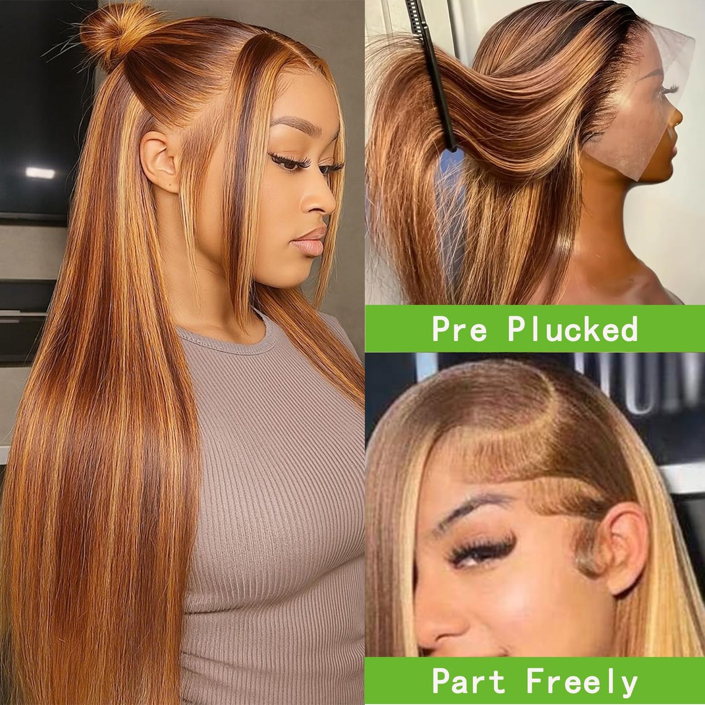 bunGiol Ombre HIghlight Lace Front Wig Human Hair Honey blonde 26 Inch 13x4 HD Transparent lace front wigs human hair #4/27 Colored Glueless Wig Beauty and Personal Care bunGiol