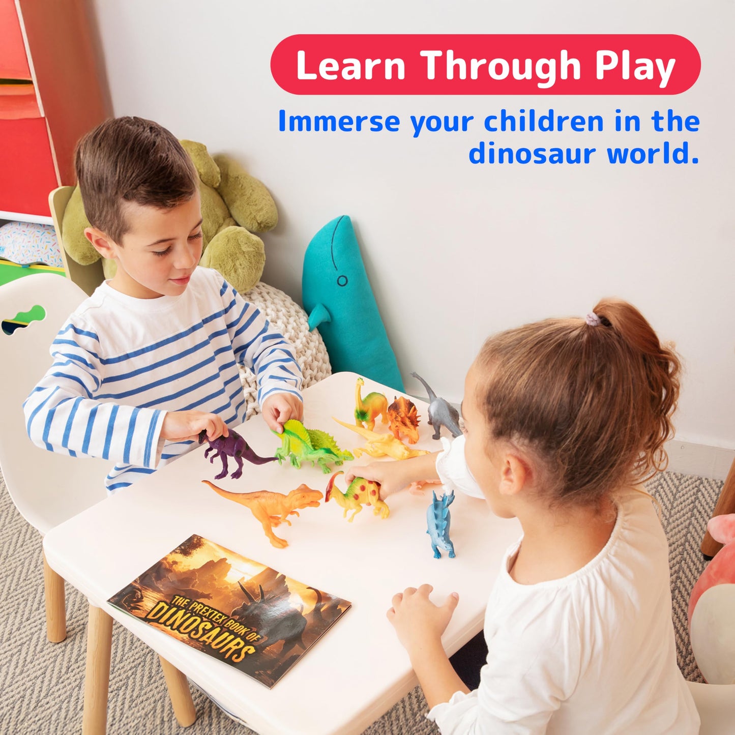 PREXTEX Dinosaur Toys for Kids 3-5 - 12 Dinosaur Figurines and Dino Book for Kids with Sound - Realistic Toy Dinosaurs Figures - Dino Toys with Sound…