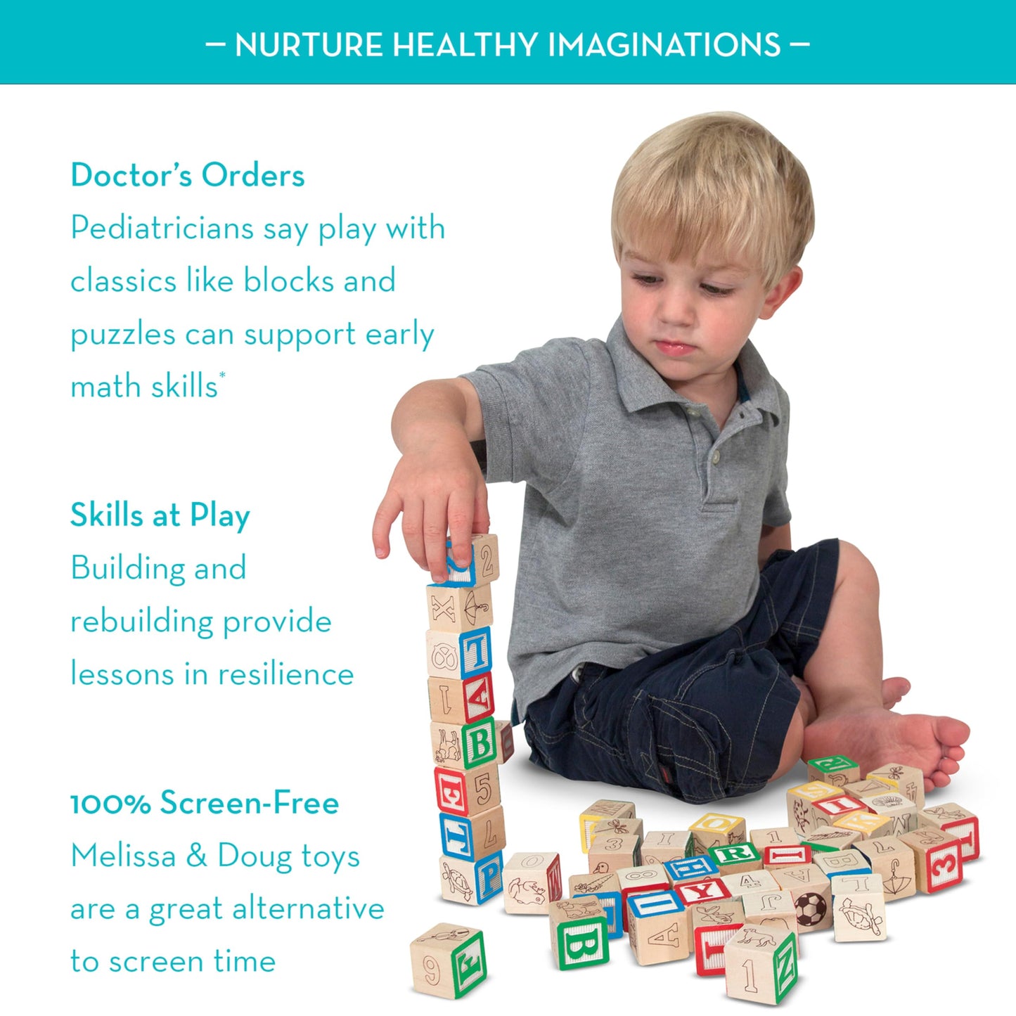 Melissa & Doug Deluxe Wooden ABC/123 1-Inch Blocks Set with Storage Pouch (50 pcs)