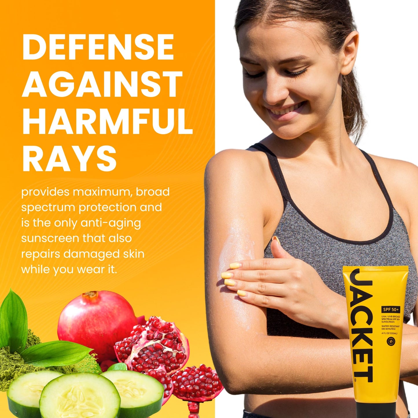 JACKET Sport Sunscreen SPF 50+ – Broad Spectrum Face & Body Lotion, Non-Greasy, Water & Sweat Resistant, Vitamin-Enriched, 4 fl oz