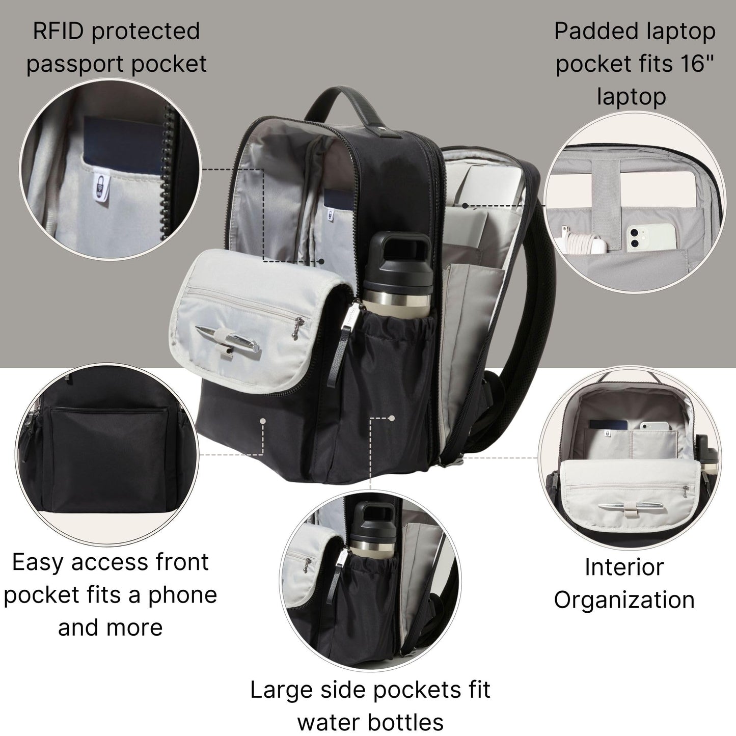 Baggallini Tribeca Expandable Laptop Backpack - 15"x11" Lightweight Work Travel Bag w/Luggage Sleeve & RFID