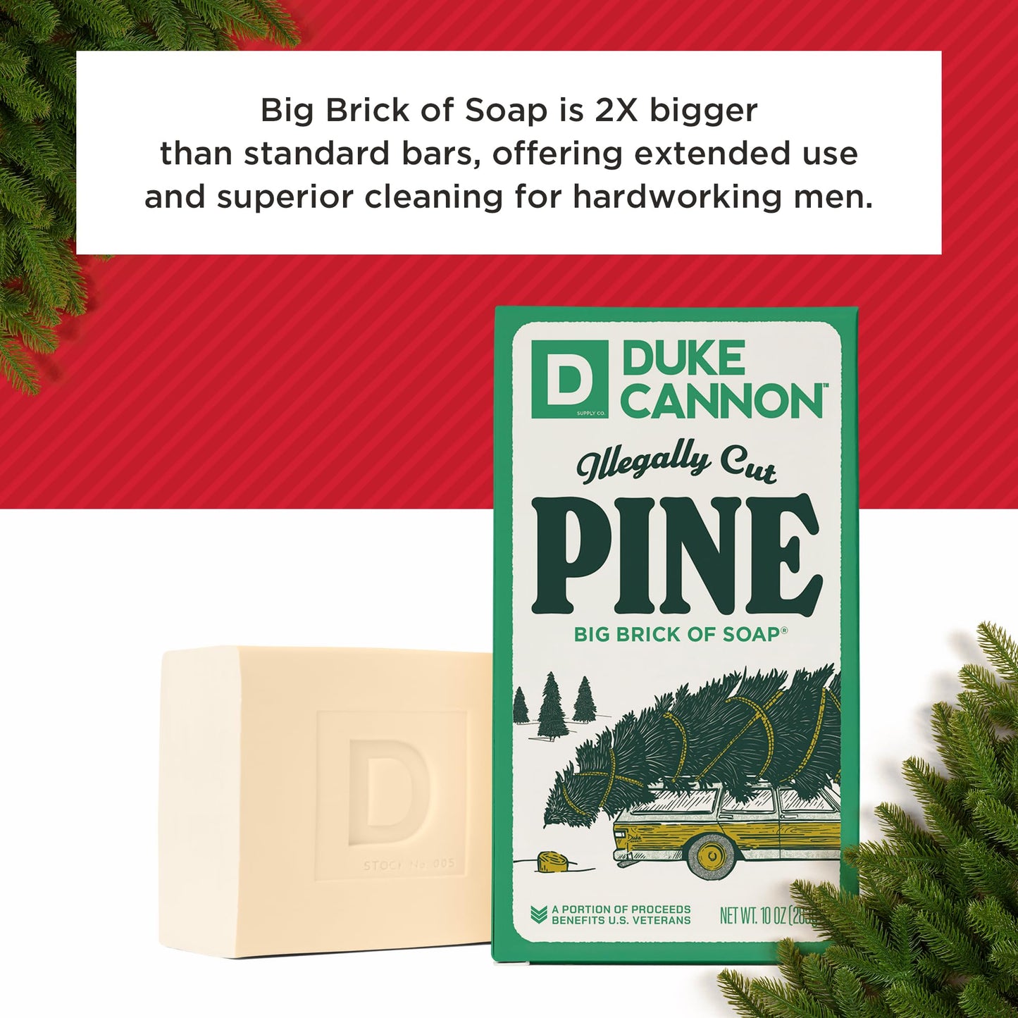 Duke Cannon Supply Co. Big Brick of Soap Bar for Men Holiday Edition - Illegally Cut Pine (Fresh Cut Pine Scent), 10 oz. (1 Pack)
