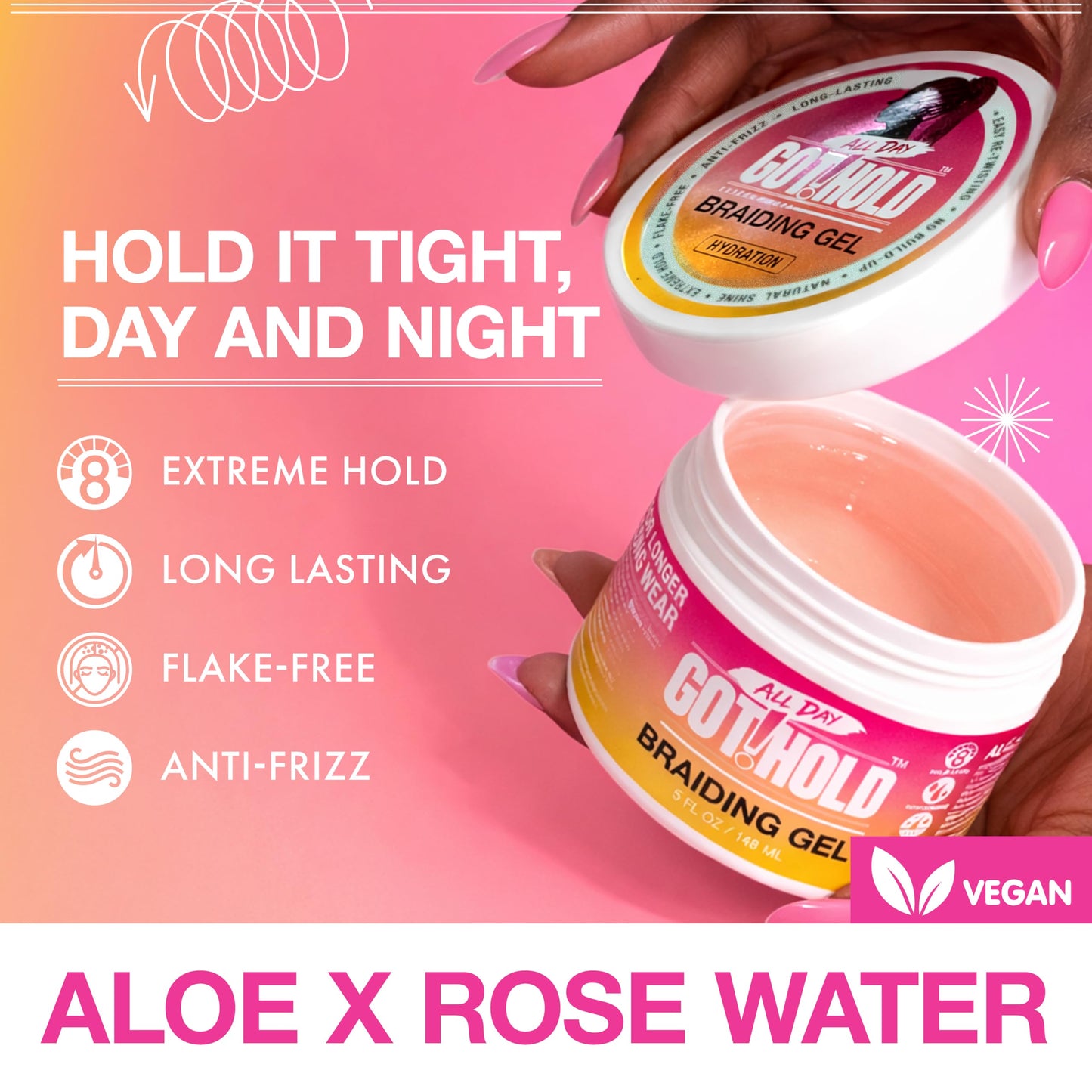 ALL DAY GOT HOLD Braiding Gel for Braids, Twists & Protective Styles (Hydration) - Strong Hold with Aloe & Rose Water - Non-Flaking Styling Gel