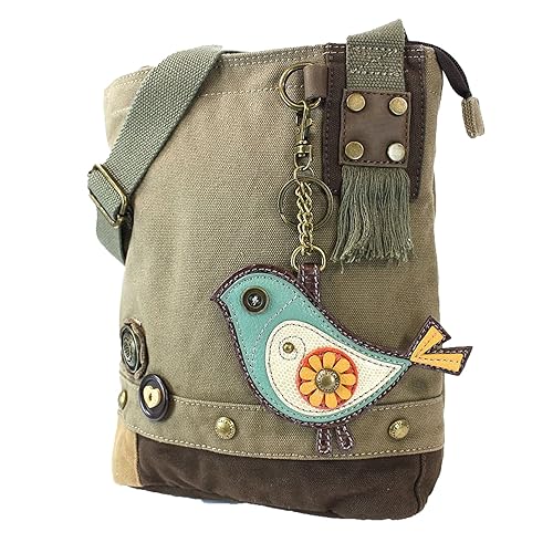CHALA Patch Cross-Body Women Handbag, Olive Canvas Messenger Bag - Green Bird