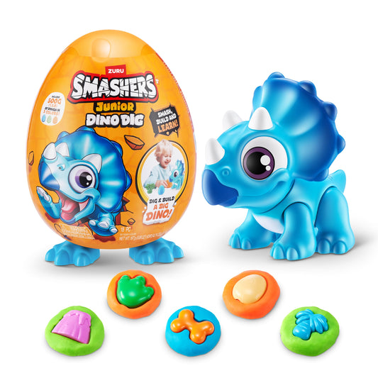 Smashers Junior Dino Dig Small Egg (Triceratops) by ZURU 12+ Surprises Compounds Mold Dinosaur Preschool Toys Build Construct Sensory Play - 3 Years +