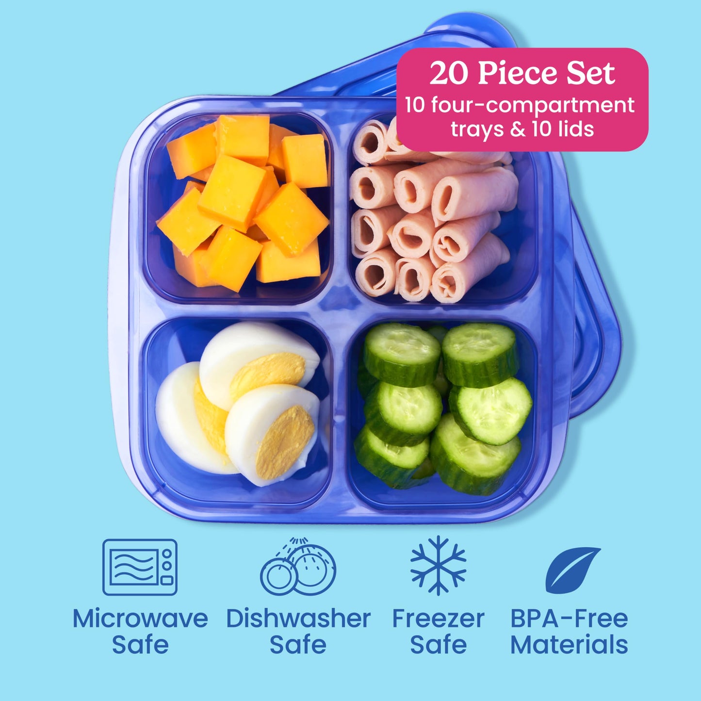 Bentgo Easyboxes 4-Compartment Snack Containers - 20-Piece Set with 10 Trays & 10 Custom-Fit Lids to Seal in Freshness - Reusable Food Storage & Meal…