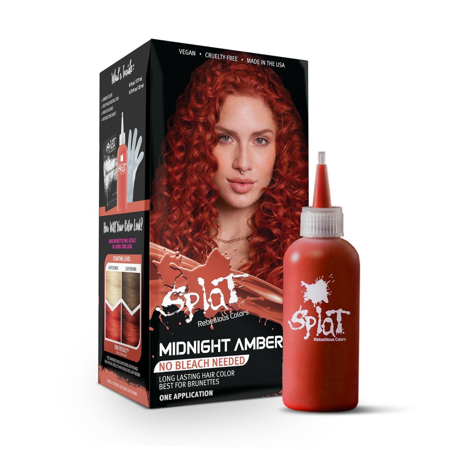 Splat Midnight Amber Semi Permanent Hair Dye Kit, 1 Application, Includes Deep Reconstructor Conditioner, Lasts 30 Washes, No Bleach Required, Vegan