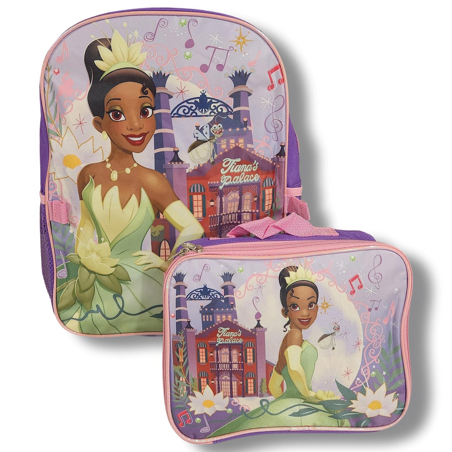 Ruz Princess Tiana Girls' Full Size 16 Inch Backpack with Detachable Lunch Box