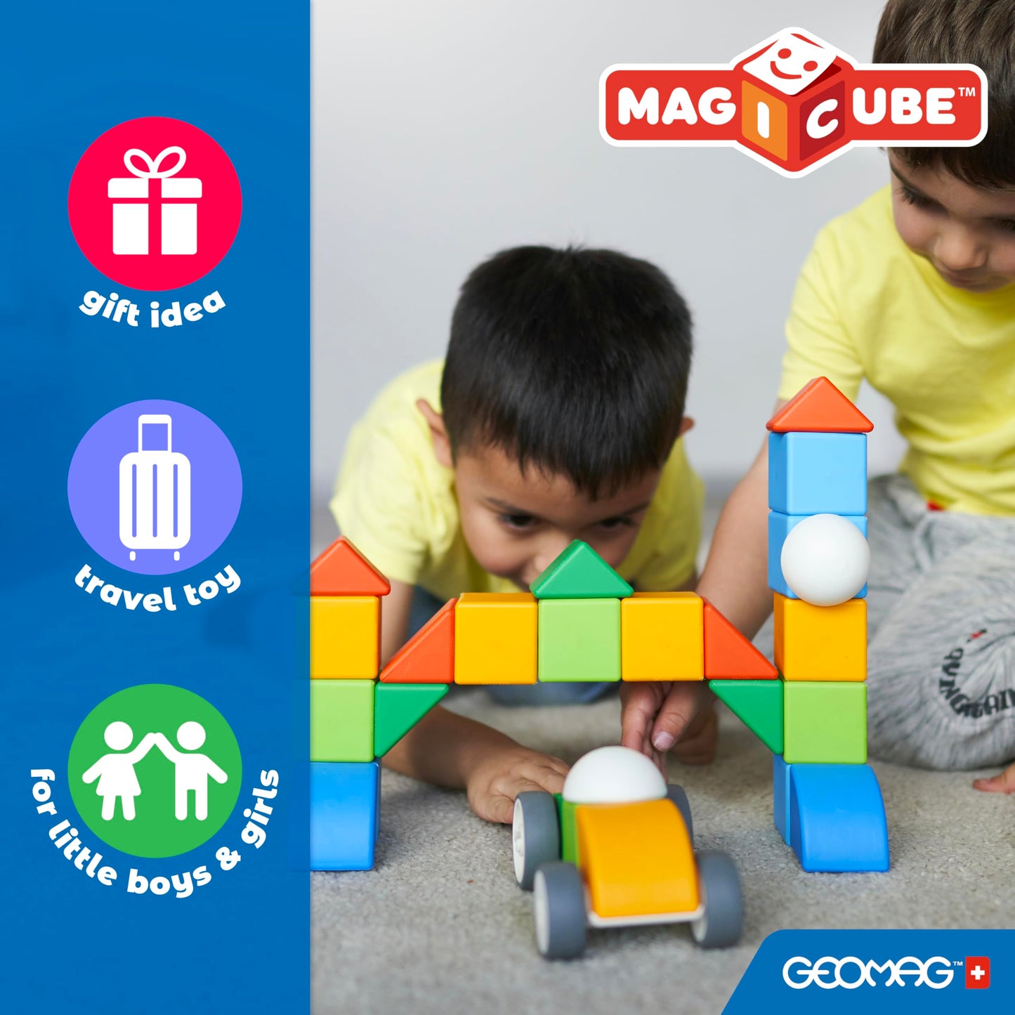 Geomag Magicube 24pcs Magnetic Blocks – Montessori Building Toys for Toddlers Ages 1-3, Sensory Magnet Set for Kids 1+ Year Old