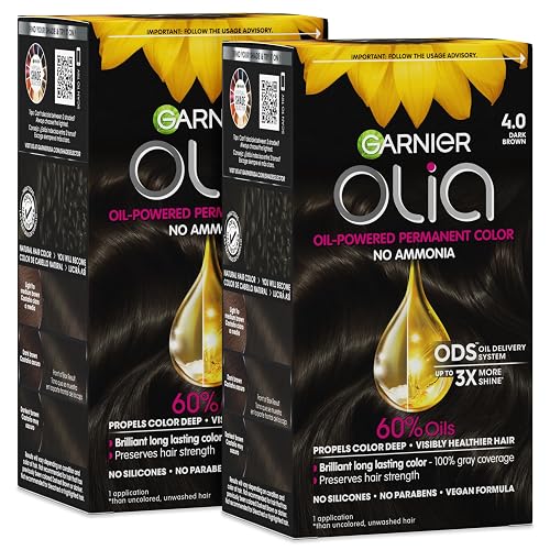 Garnier Olia Hair Color, Ammonia-Free Permanent Hair Dye, Oil-Powered Formula for 100% Gray Coverage and 3x Shinier Hair, Vegan & Cruelty Free, 4.0