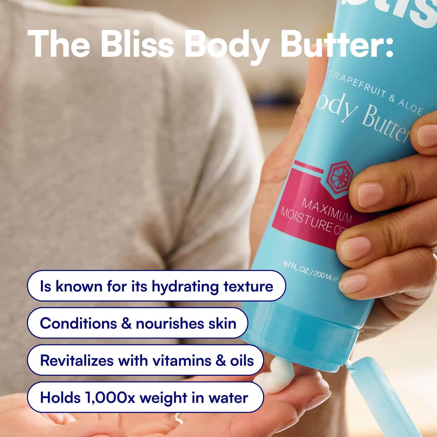 Bliss Body Butter - Grapefruit and Aloe - Maximum Moisture Cream - 6.7 Fl Oz - Body Lotion for Dry Skin - Long-Lasting Moisturizer for Women & Men