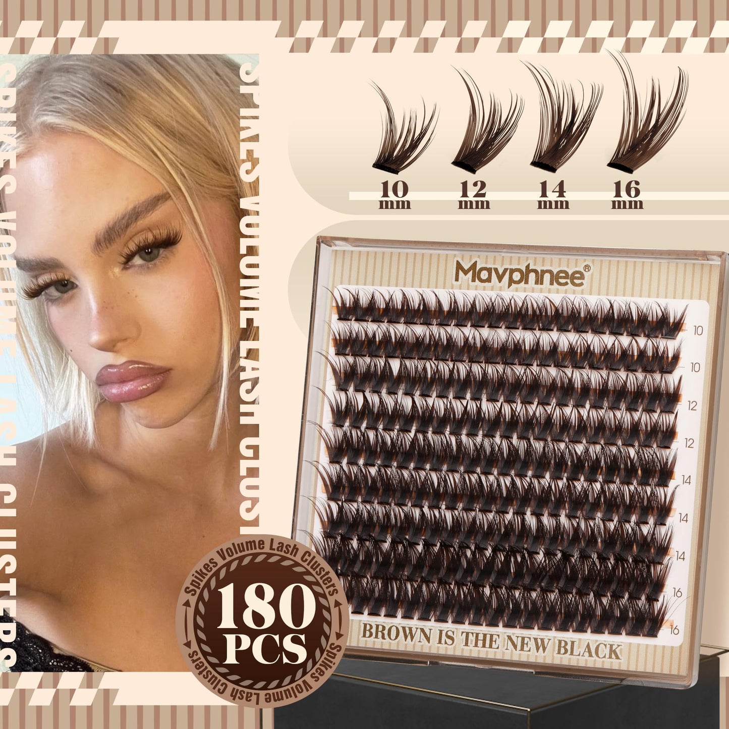 Mavphnee Brown Lash Clusters Wispy Natural Eyelash Extensions Dark Brown Individual Lashes 10-16MM CC-Curly Cluster Lashes Extensions 180Pcs Hybrid Beauty and Personal Care Mavphnee