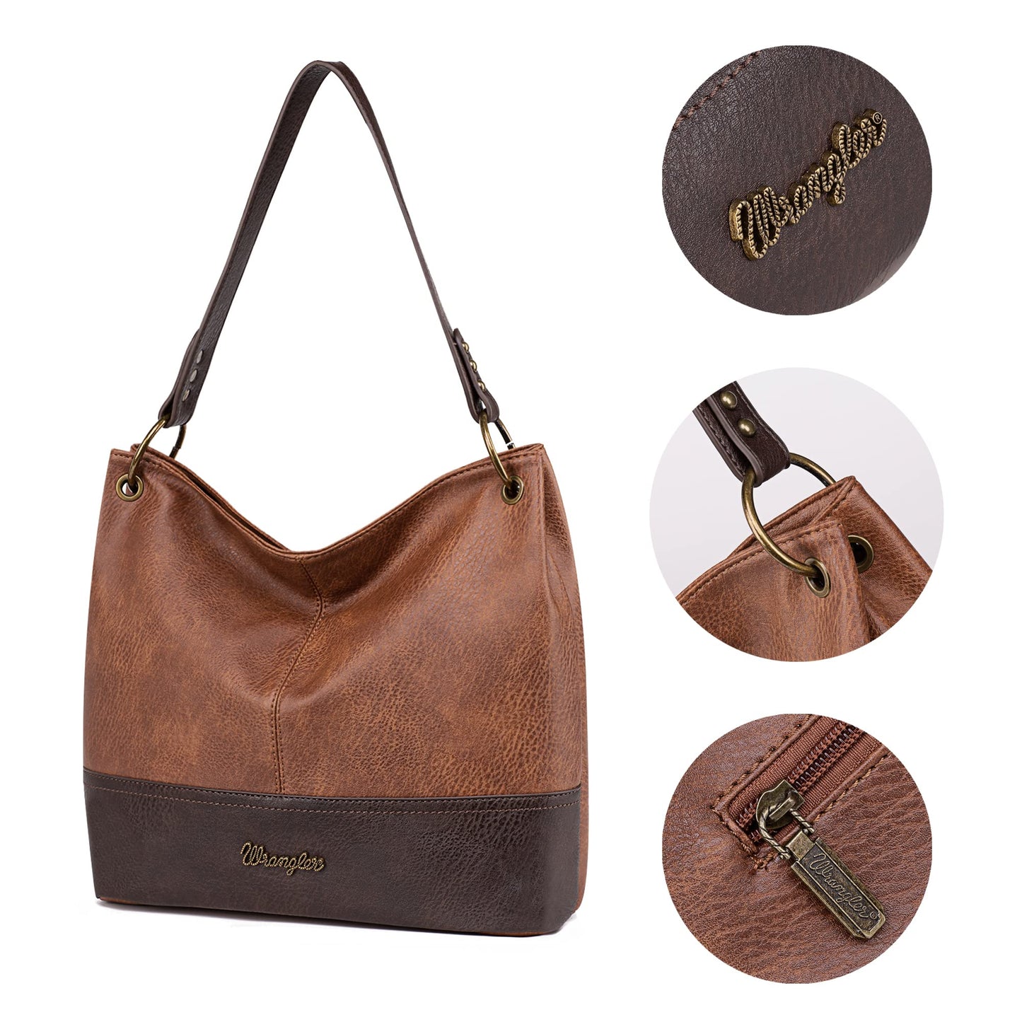 Wrangler Hobo Bags for Women Leather Hobo Purses Shoulder Bag Tote Bag Womens Purses and Handbags WG20-918BR