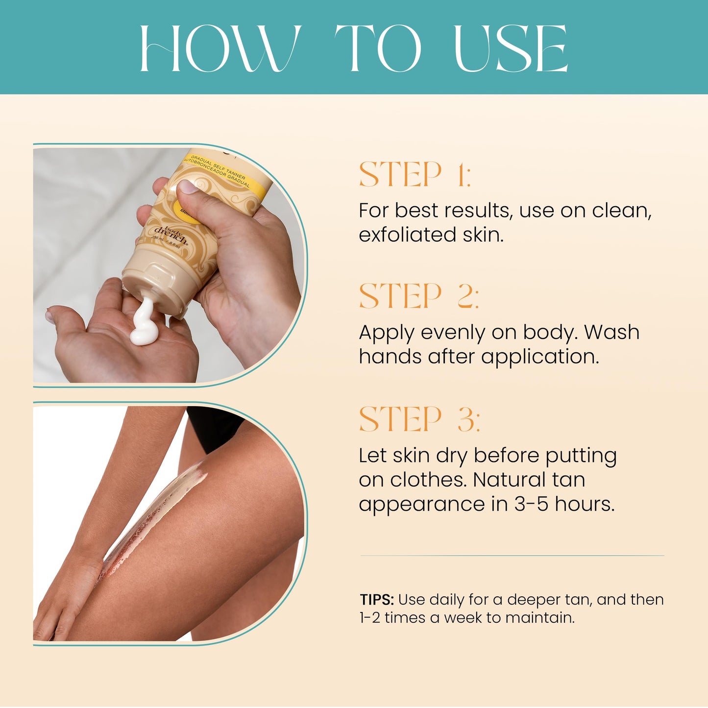 Body Drench Quick Tan Self Tanner Body Lotion - Sunless Tanning Lotion for Women, Natural-Looking Self Tan, Dark, 8 fl oz