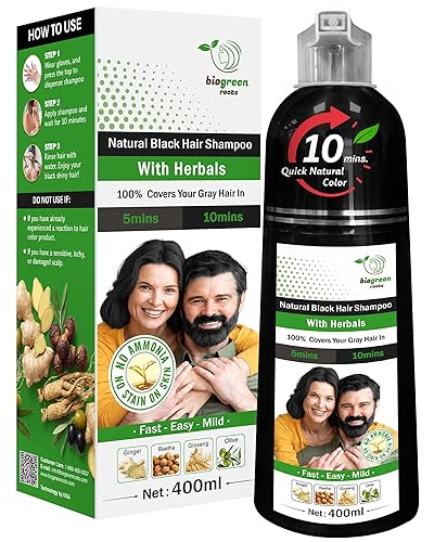 BIOGREEN ROOTS Ammonia-Free & Paraben Free Herbal Hair Shampoo - Hair Dye Shampoo for Women & Men - Natural Color & Herbal Nourishment - No Stain
