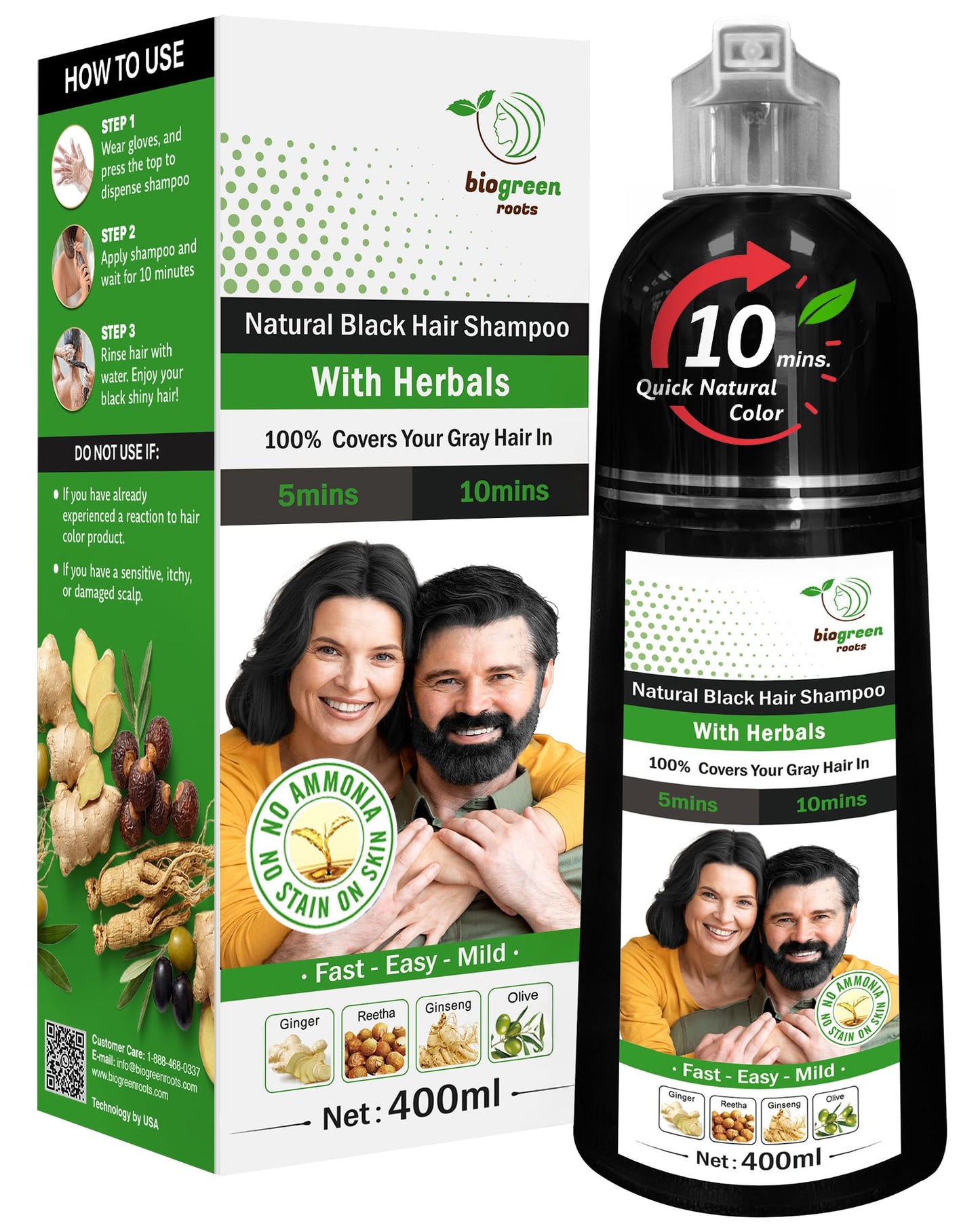 BIOGREEN ROOTS Ammonia-Free & Paraben Free Herbal Hair Shampoo - Hair Dye Shampoo for Women & Men - Natural Color & Herbal Nourishment - No Stain