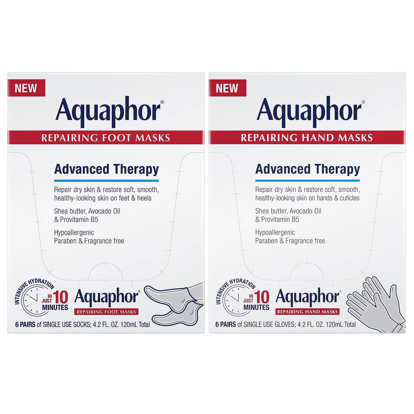 Aquaphor Repairing Hand and Foot Masks Set with Avocado Oil and Shea Butter, Manicure and Pedicure Supplies and At Home Spa Gifts, For Dry Hands Beauty and Personal Care Aquaphor