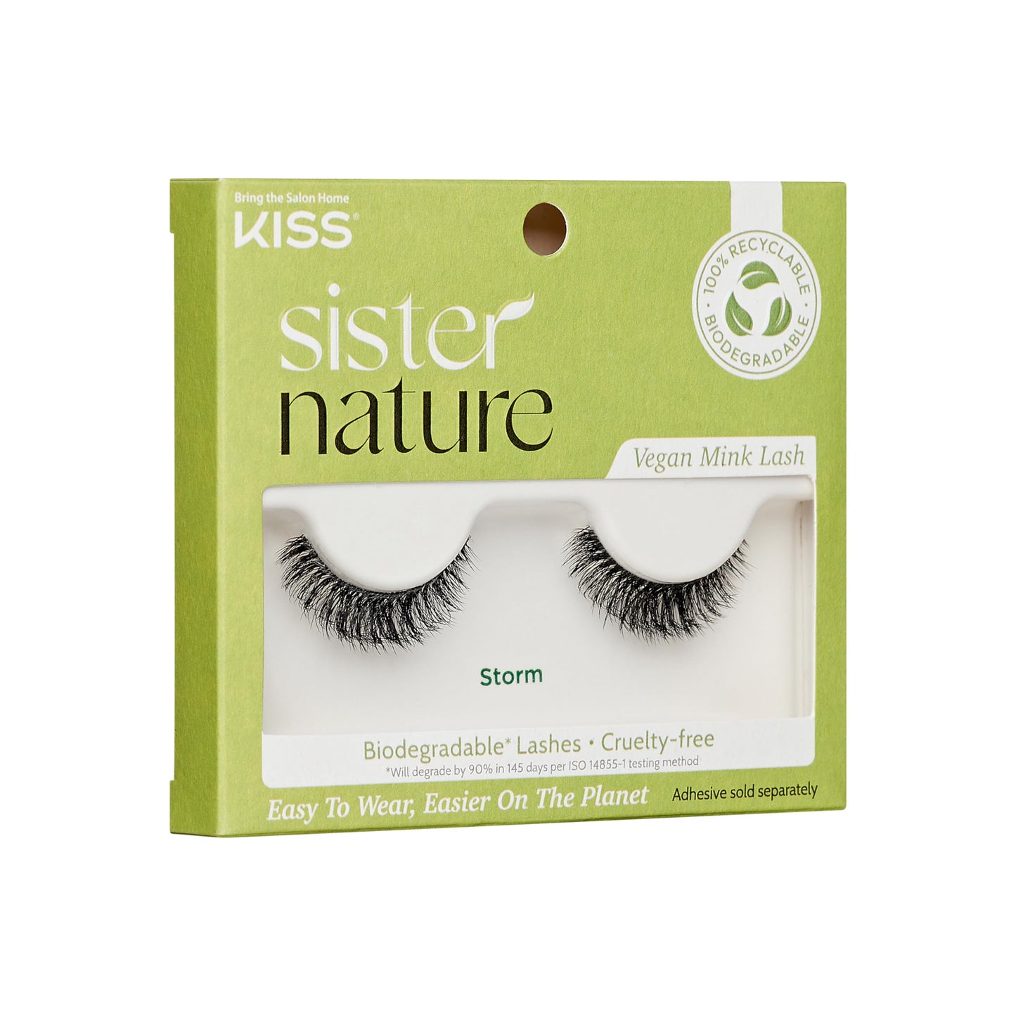 KISS Sister Nature Vegan, False Eyelashes, 'Storm', 12 mm, Includes 1 Pair Of Lash, Contact Lens Friendly, Easy to Apply, Reusable Strip Lashes