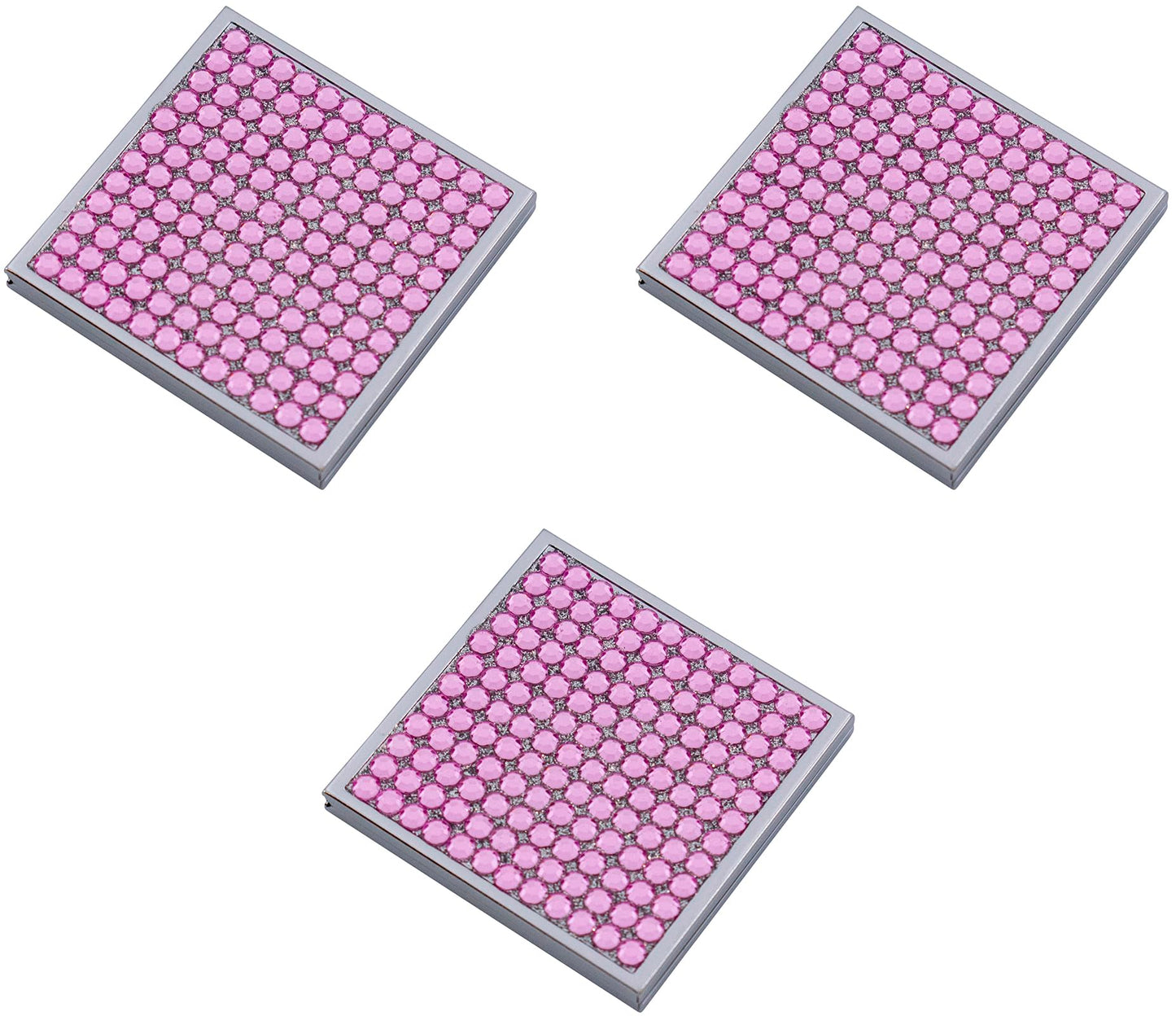 Stephanie Imports Set of 3 Double Sided Magnifying Square Compact Mirrors with Rhinestones (Pink Rose)