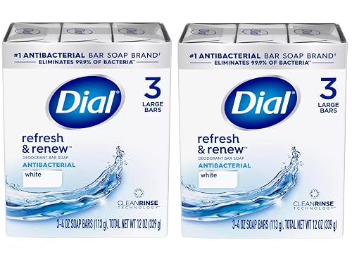 Dial Antibacterial Bar Soap, Refresh & Renew, White, 3-4 OZ Soap Bars - 2 Pack