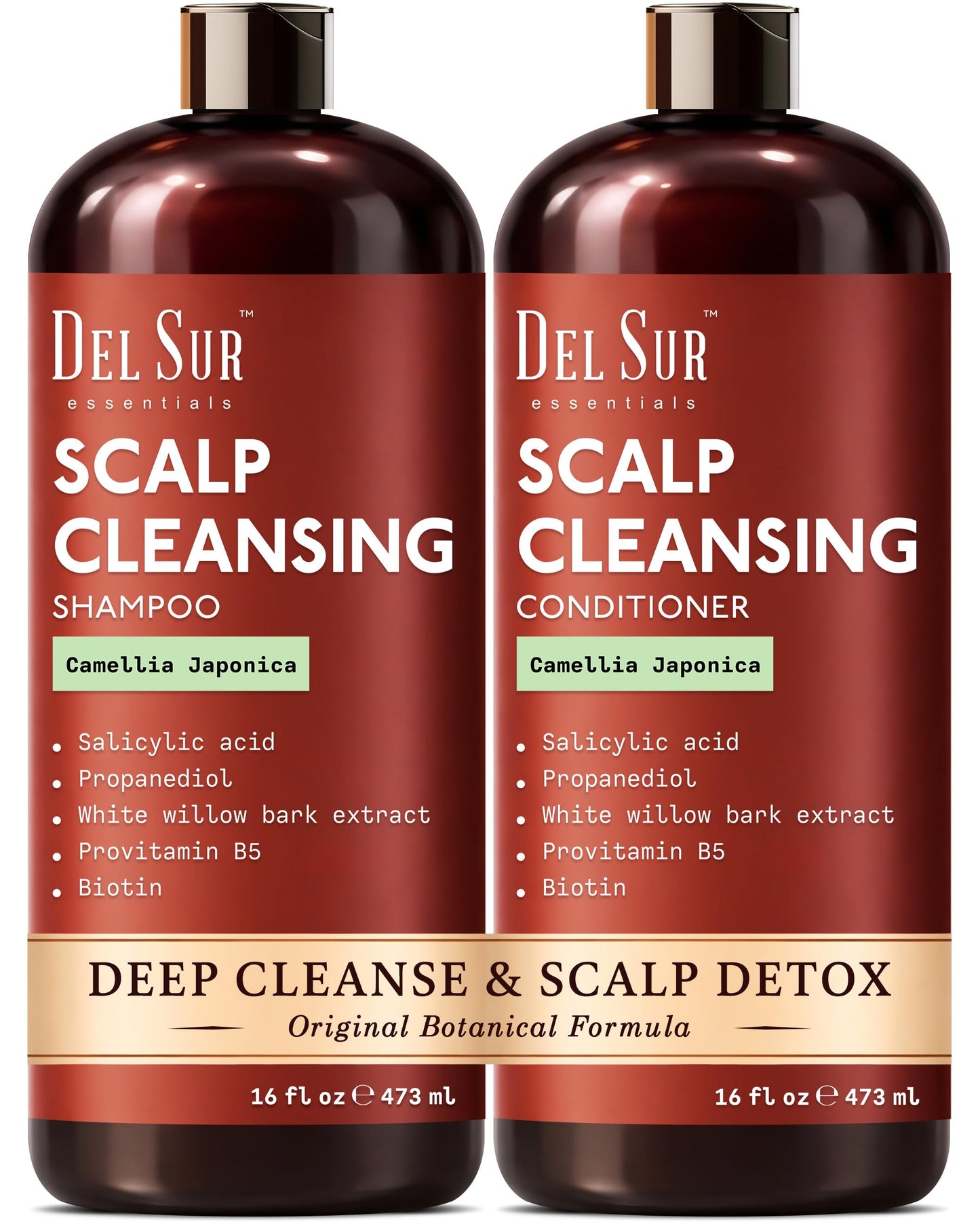 DEL SUR Scalp Cleansing Shampoo and Conditioner Set | 16 fl oz Each | with Camellia Japonica, Salicylic Acid & Willow Bark | Clarifying Oil Control
