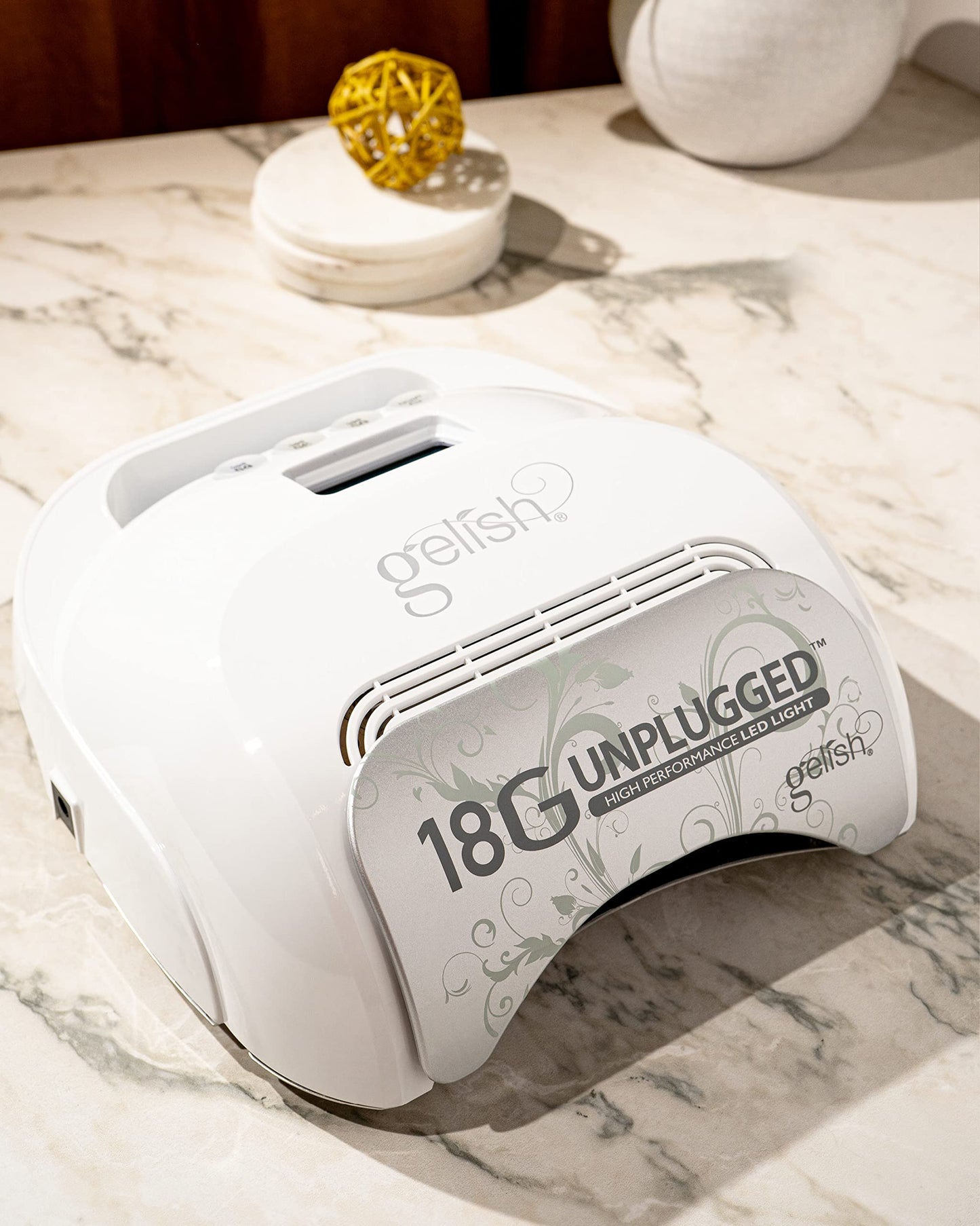 Gelish 18G Unplugged LED Light - Portable, Rechargeable, 36W, White & Silver, Intelligent Power Assist, Motion Sensors, Timer, Magnetic Tray