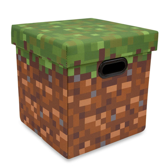 MINECRAFT Grassy Block 13-Inch Storage Bin Chest with Lid | Foldable Fabric Basket Container, Cube Organizer with Handles, Cubby for Shelves, Closet…