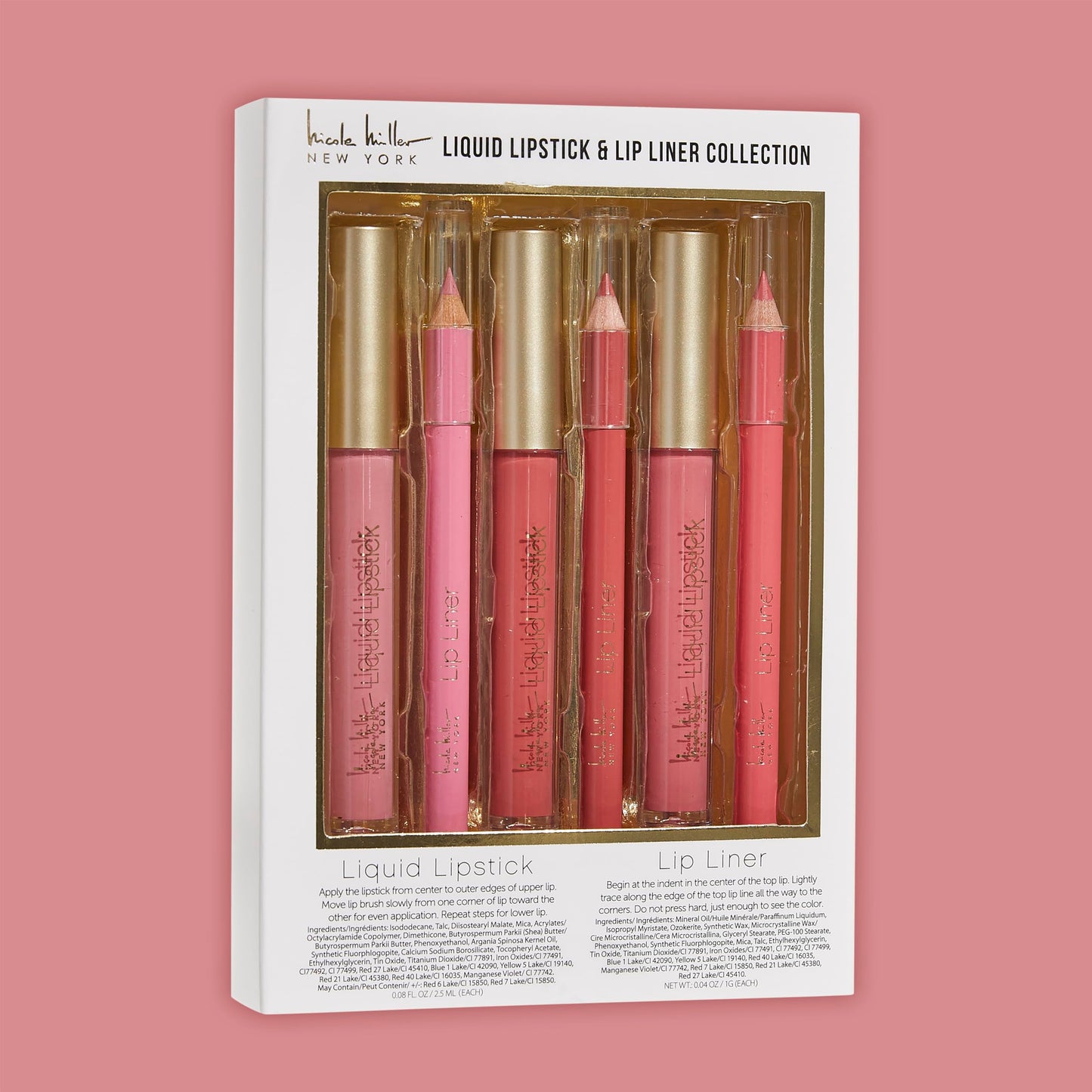 Nicole Miller Liquid Lipstick & Liner Collection | 6 Piece Set in Various Shades for Stunning, Long-lasting
