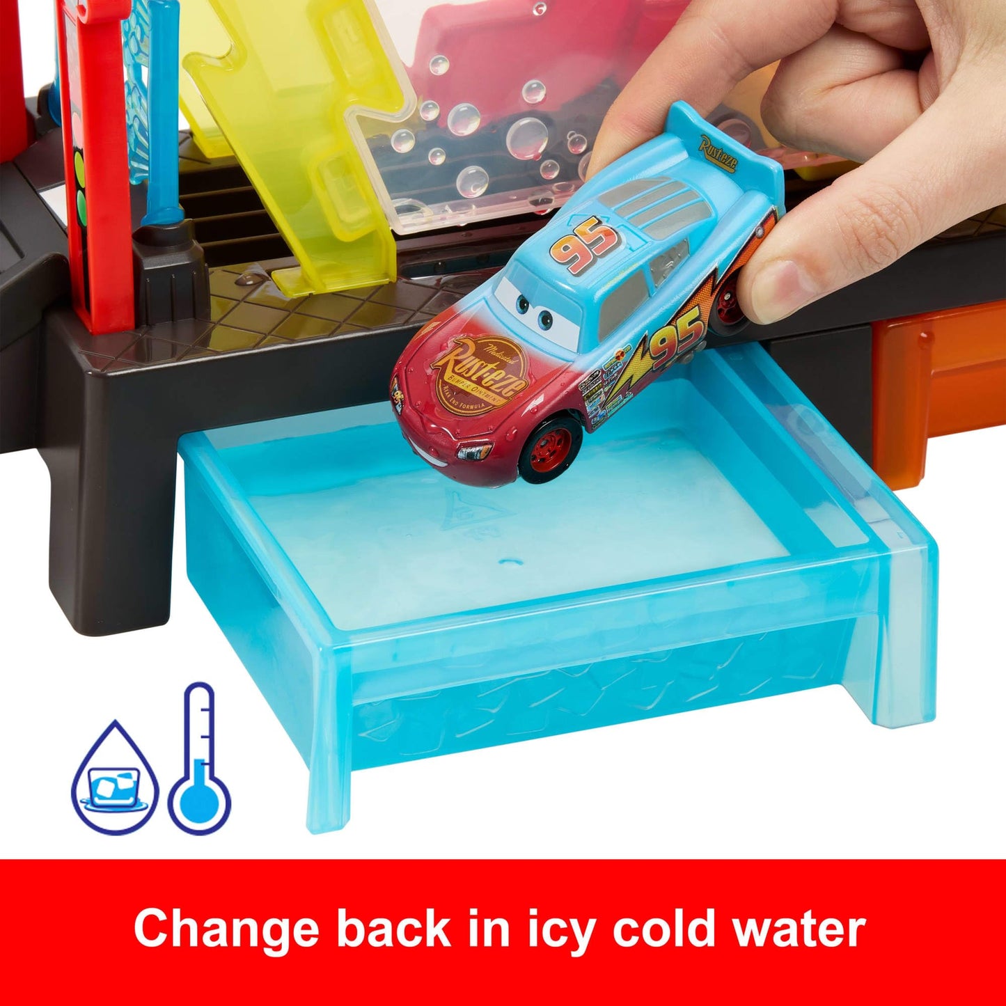 Mattel Disney Pixar Cars Color Changers Car Wash Playset with Color Changing Lightning McQueen Toy Vehicle, 20-Inches Long, Connects to Other Sets