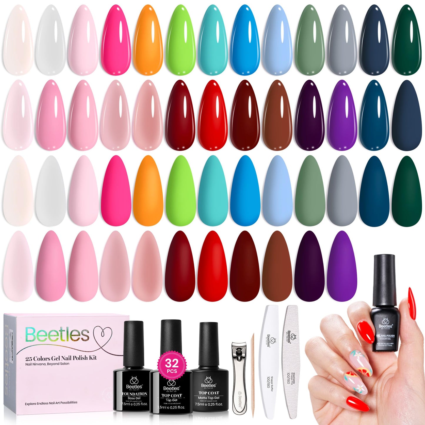 Beetles Gel Nail Polish Set - Fourfold Grace Collection, 25 Colors Baby Blue Biush Pink Gel Polish Set Fall Colors with Base Top Coat Soak off UV Gel Beauty and Personal Care beetles Gel Polish Default Title