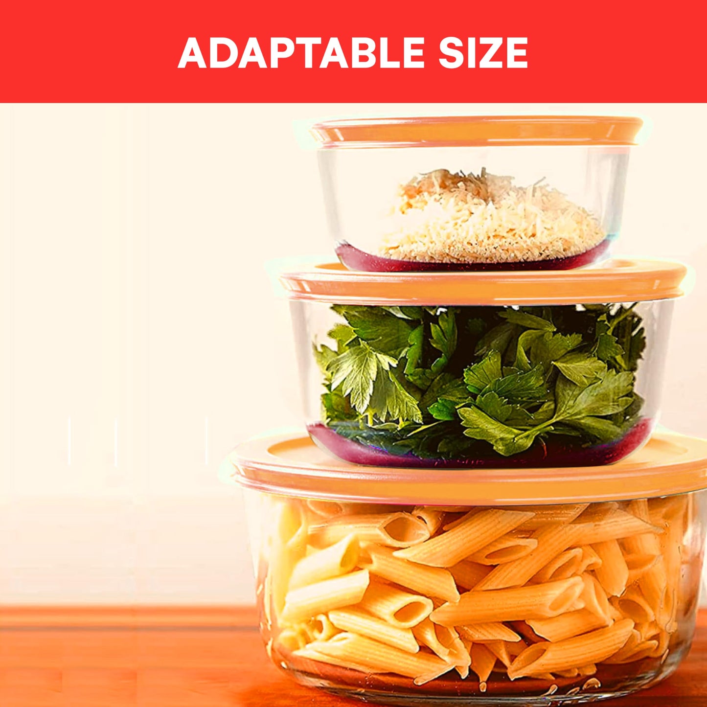 Wood Grip Lids for Pyrex and Anchor Round Glass Containers - 4-Cups, Orange-6 Pack