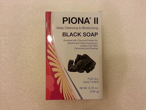 Piona II Deep Cleansing and Moisturizing Black Soap 6.35 Ounce - Enriched with Charcoal Powder - Clears Complexion and Leaves Skin Glowing