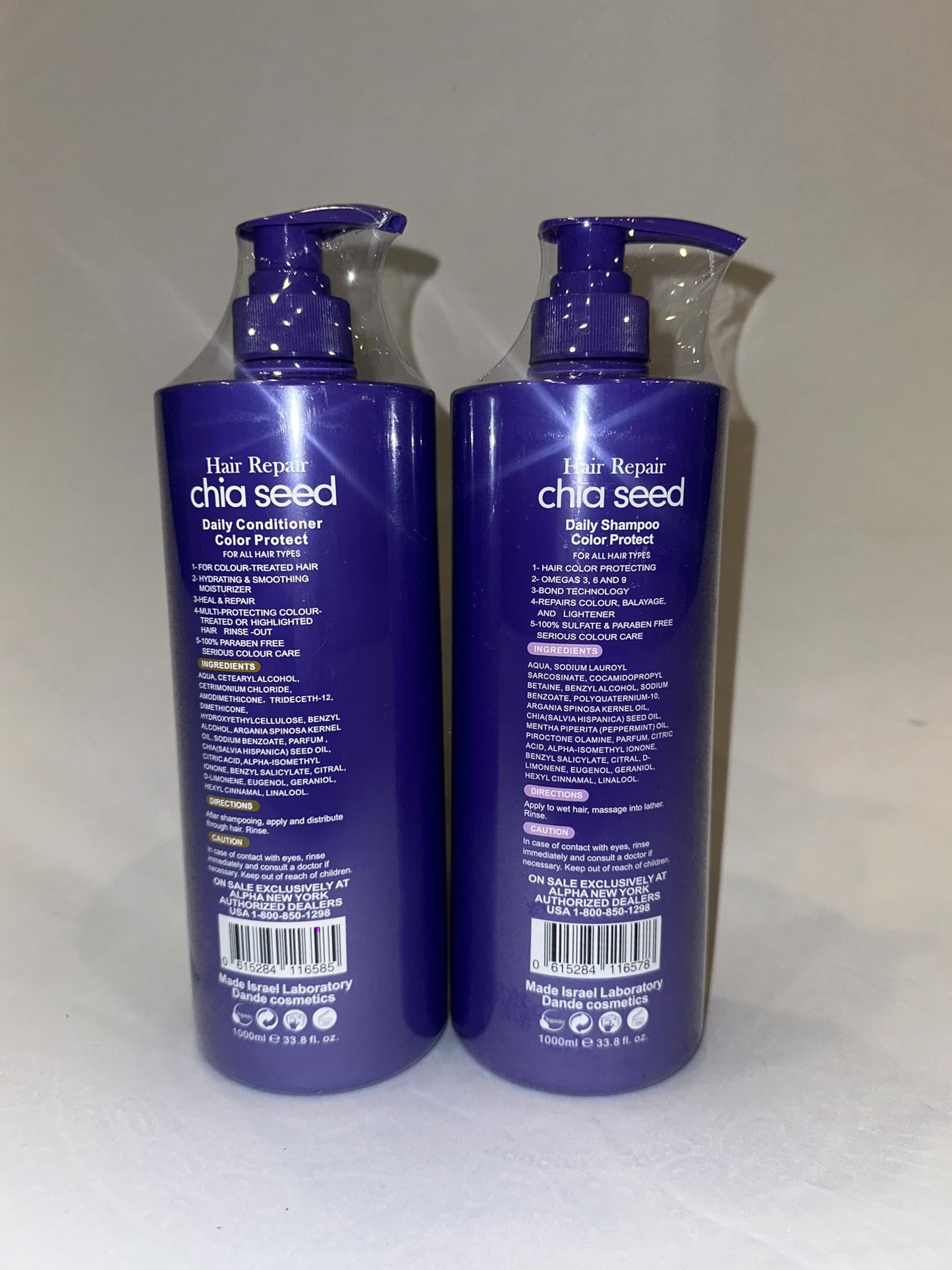 Alpha New York Purple Shampoo and Conditioner Set, Color Protect with Chia Seed, 1000ml