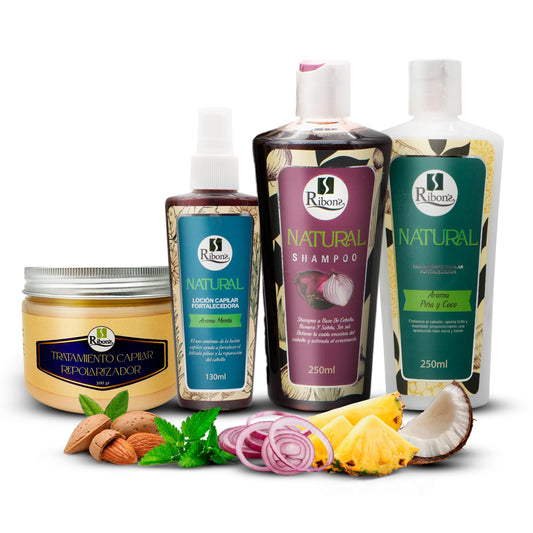 Ribon's Kit - Shampoo, Conditioner, Capilar Tonic, Repair Mask - Growth & Anti-Hair Loss Treatment - 4 Piece Kit - 250ml/130ml/300g