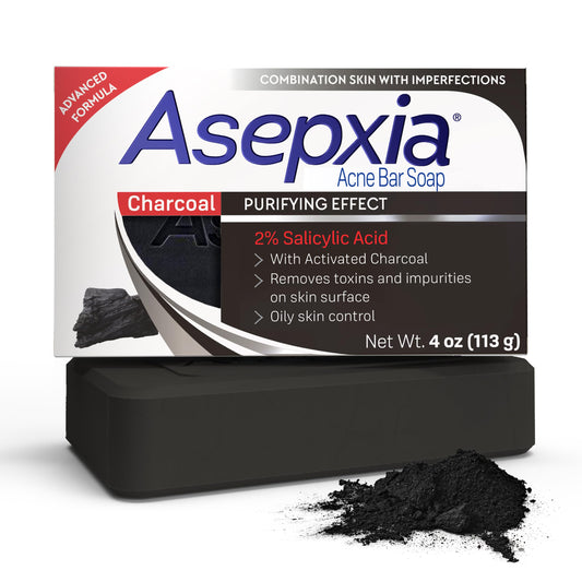Asepxia Salicylic Acid & Activated Charcoal Bar Soap | Acne Treatment, Reduces Pimples & Blemishes, Deep Cleansing Facial Cleanser, Dries Out Acne