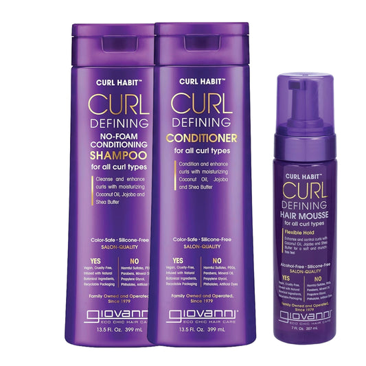 GIOVANNI Curl Habit Trio - Curly Hair Shampoo, Conditioner, & Mousse, Foaming Texture for Curls & Wavy Hair, Enhance Curls with Coconut Oil, Jojoba Beauty & Personal Care GIOVANNI