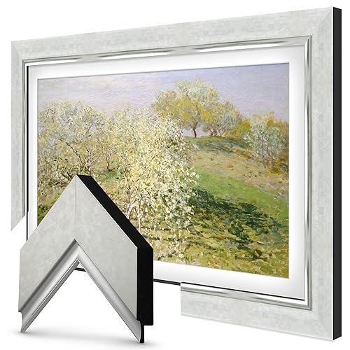 Contemporary Silver 85" Premiere Deco TV Frame - Compatible ONLY with Samsung The Frame TV and Pro TVs (Fits 2021-2025, LS03A,