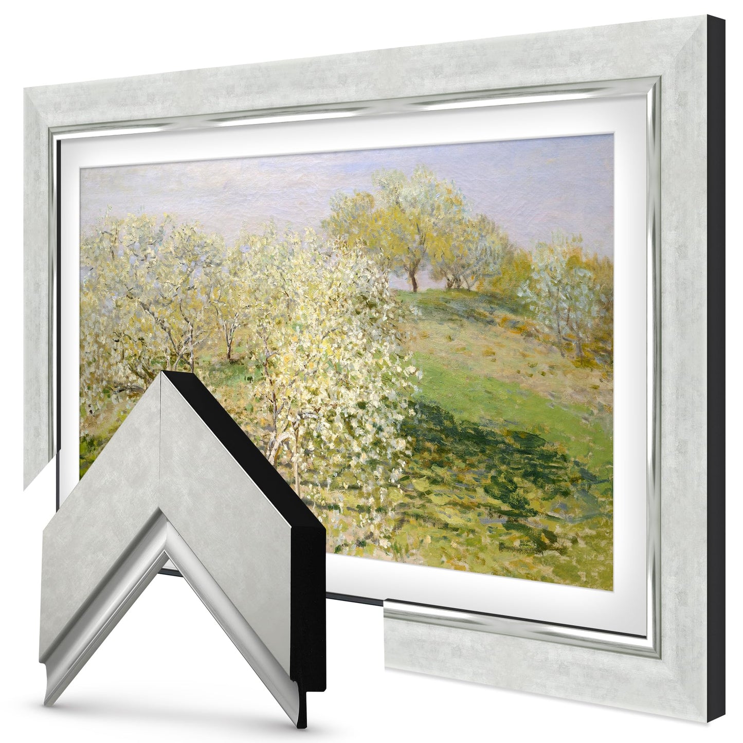 Contemporary Silver 85" Premiere Deco TV Frame - Compatible ONLY with Samsung The Frame TV and Pro TVs (Fits 2021-2025, LS03A,